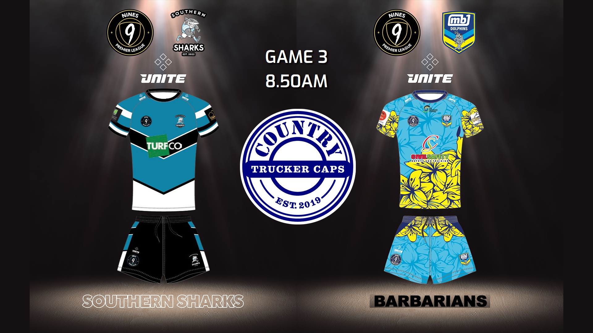 240126-Nines Premier League Game 3 - GxL Pool - Southern Sharks v Dolphins Slate Image
